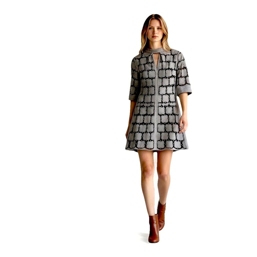 Vtg 60s Dress Derby Knit Silver Lurex Open Small Y2K Gogo Mini Sz S
